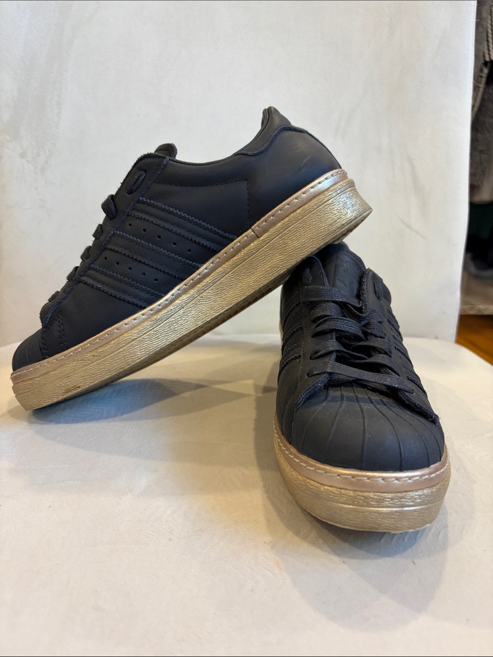 adidas Black Sneakers with Metallic Gold Platform